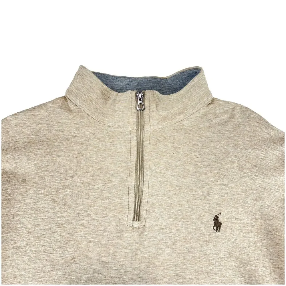 Polo Ralph Lauren Jersey 1/4 Zip Pullover Mens XL Tan Cotton Blend Pony Logo